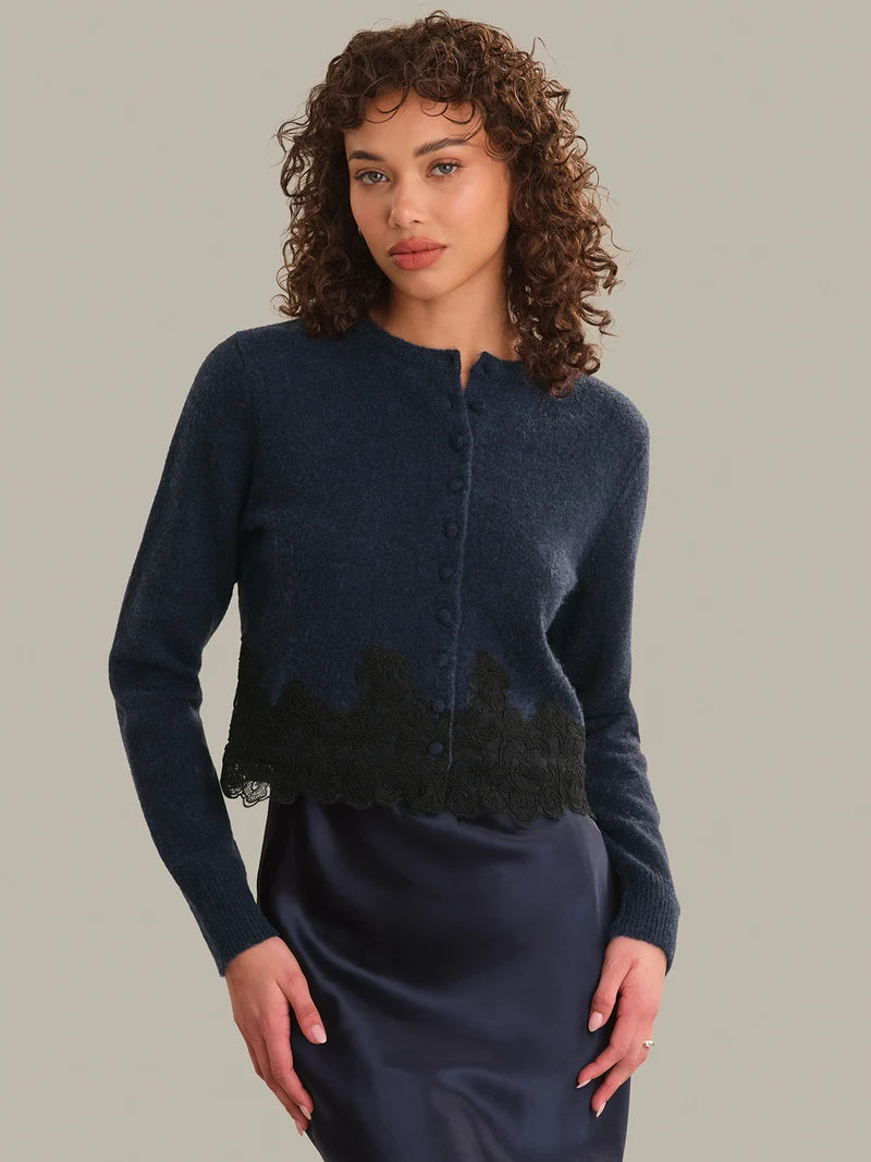 Lace Trim Cardi-navy