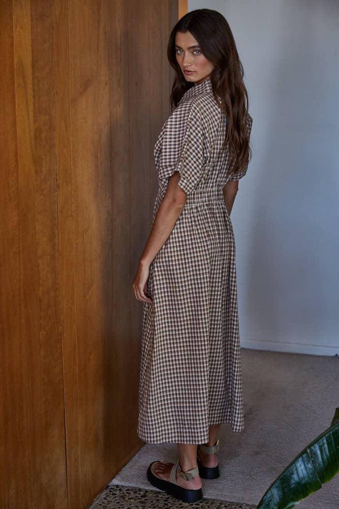 Gingham Button Down Flare Maxi