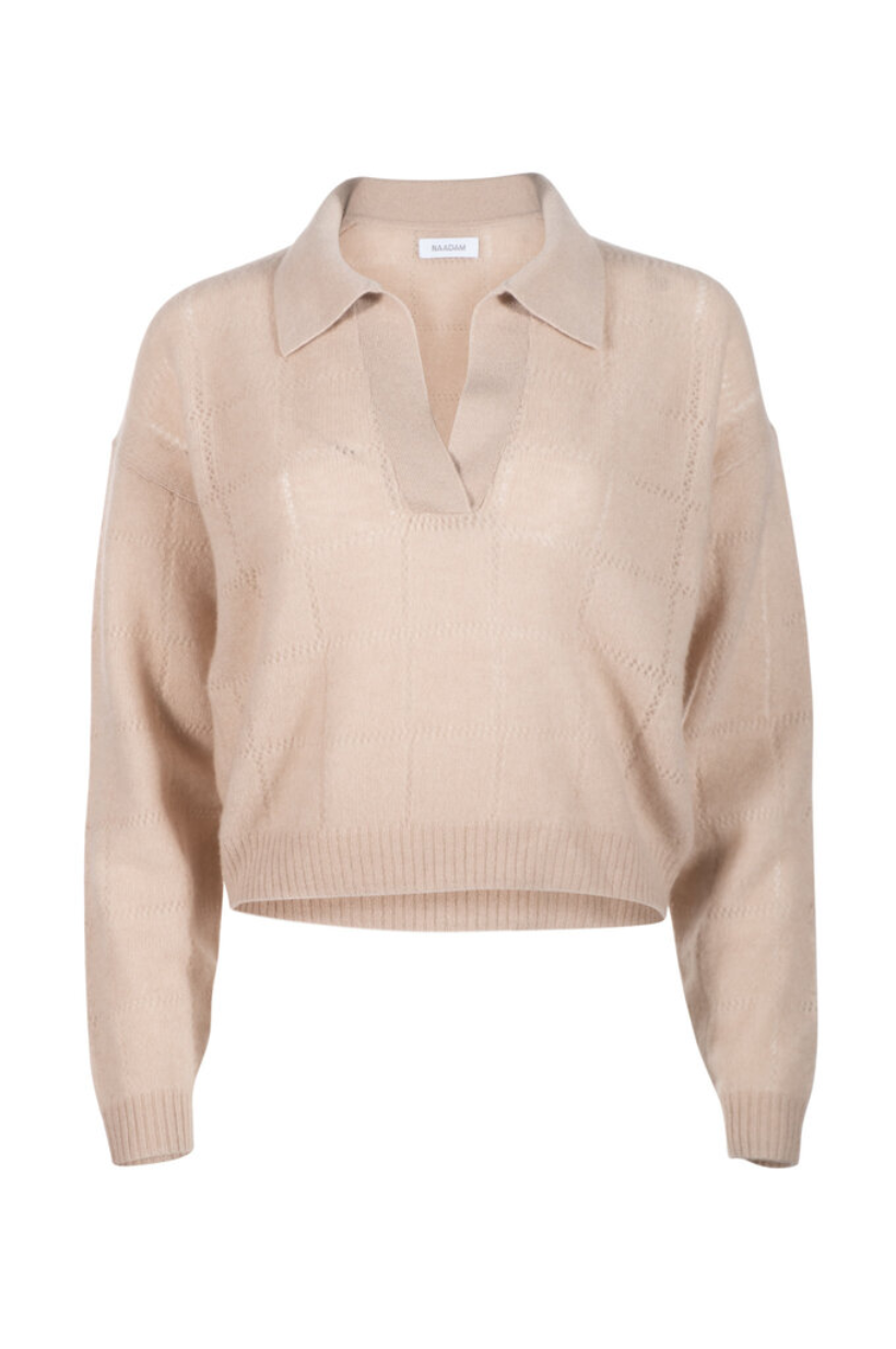 Cashmere Grid Pointelle Polo