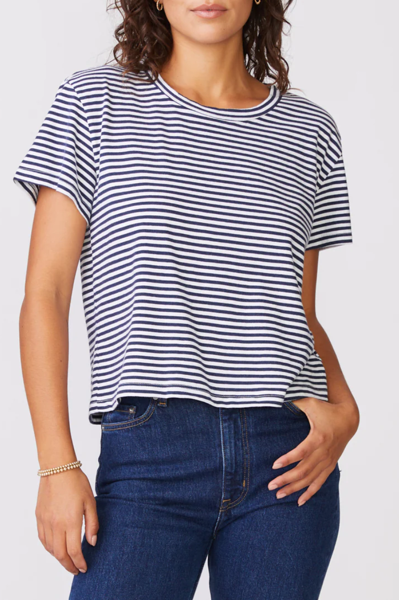 Mini Navy Stripe S/S Crew Tee