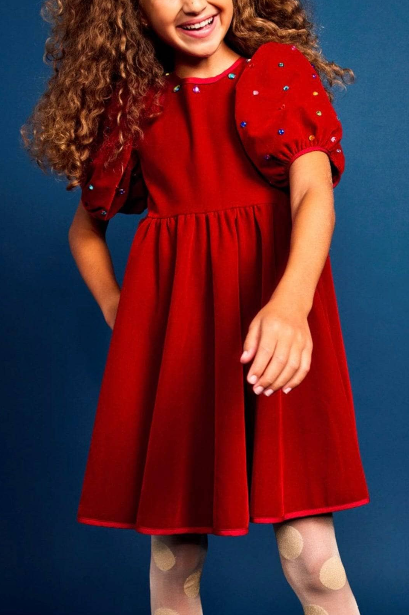Queen Puff Gems Velour Dress