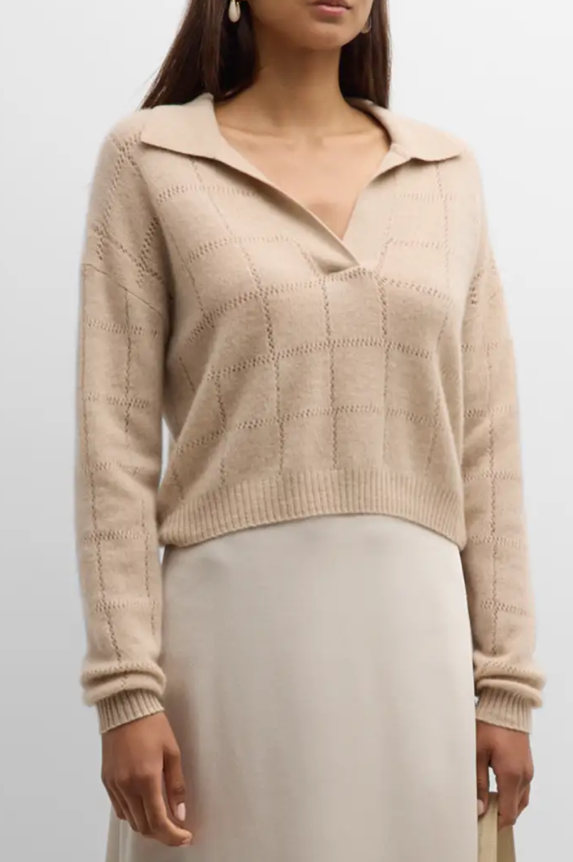 Cashmere Grid Pointelle Polo