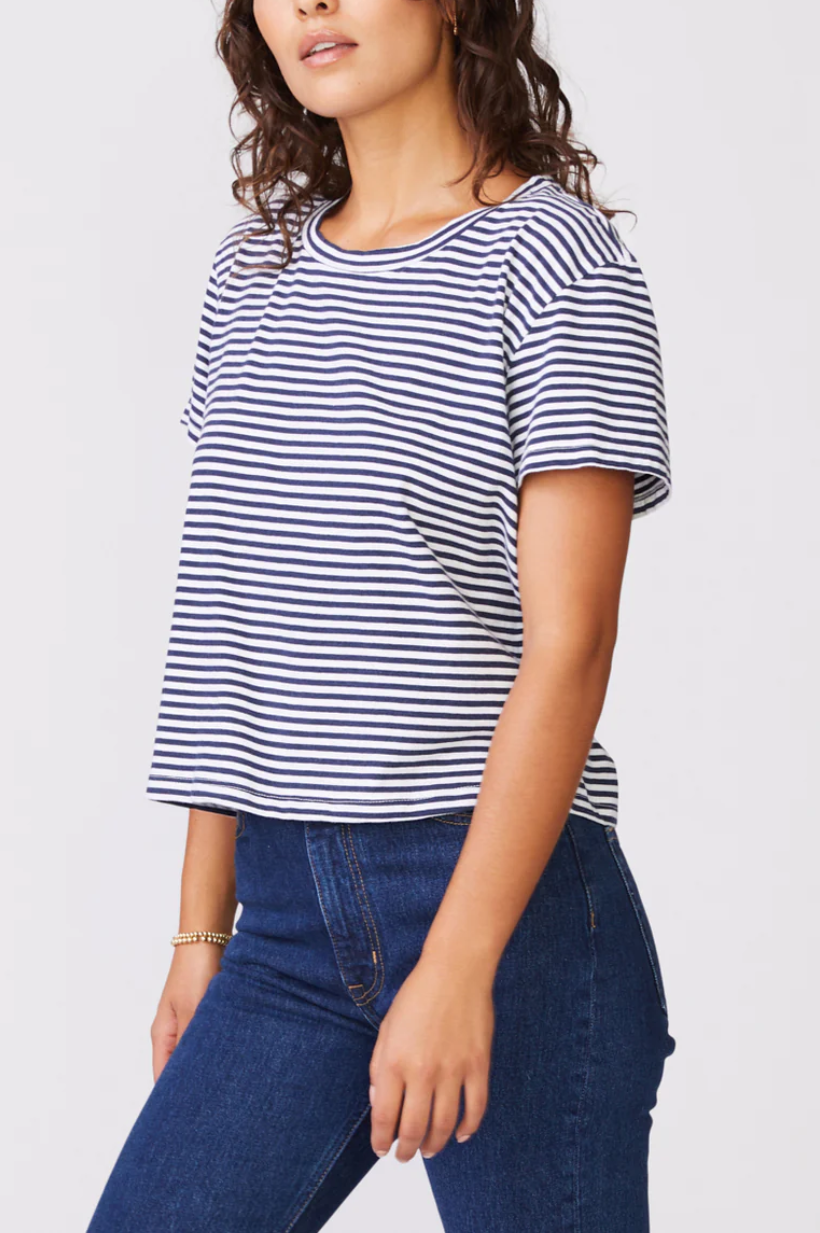 Mini Navy Stripe S/S Crew Tee