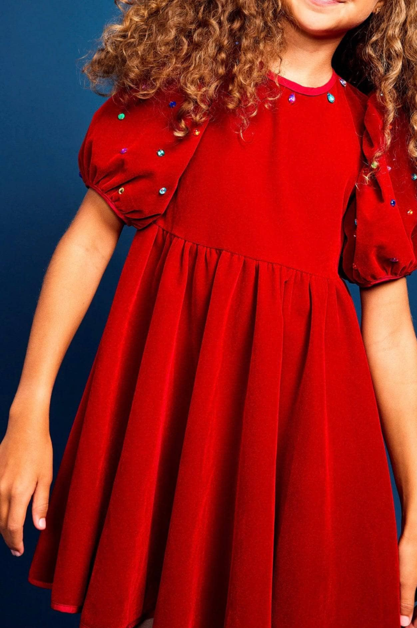 Queen Puff Gems Velour Dress