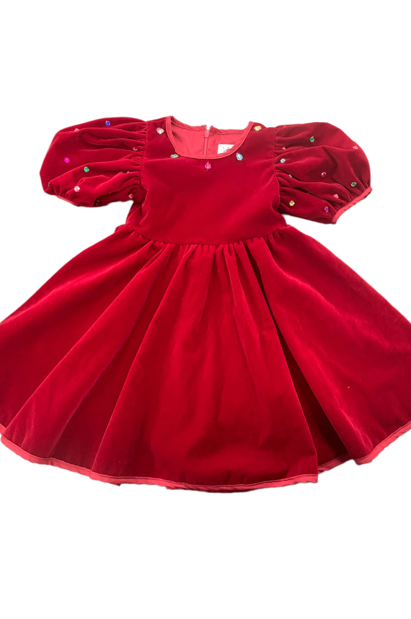 Queen Puff Gems Velour Dress