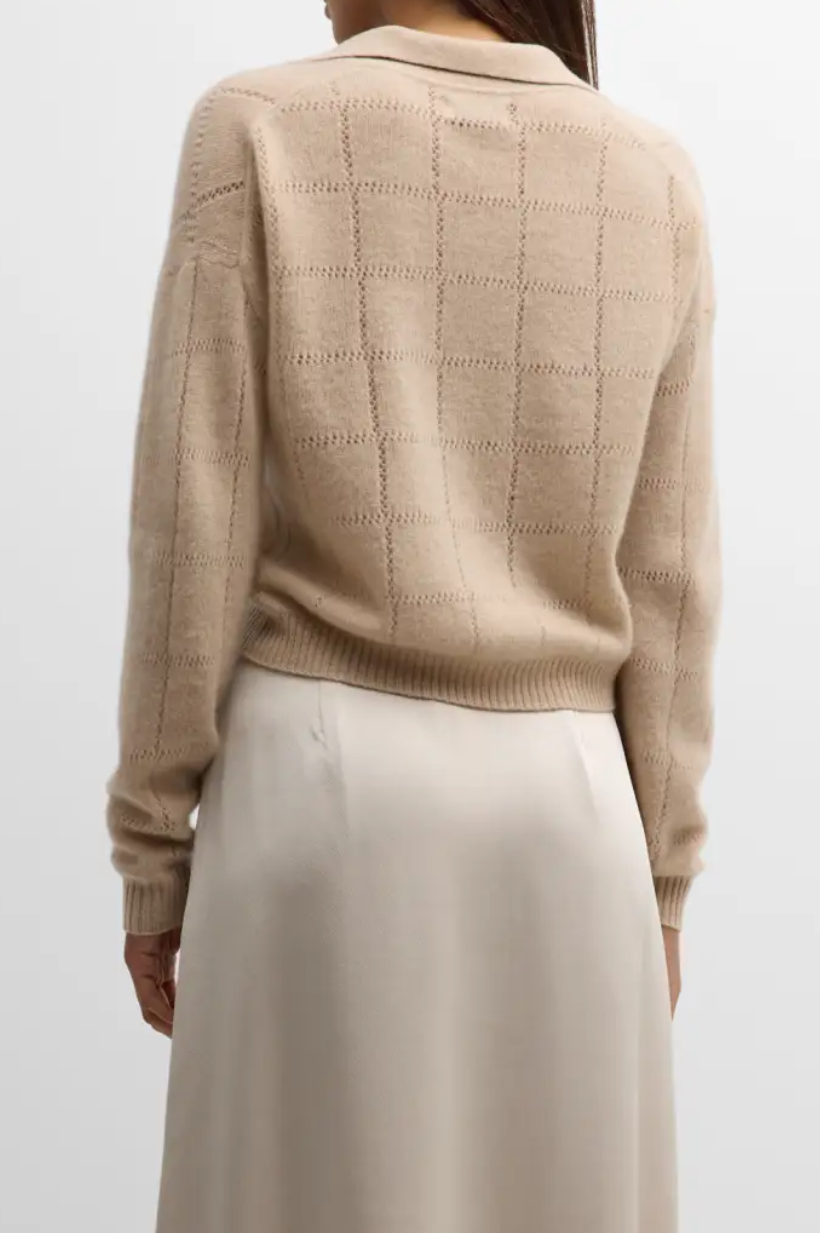 Cashmere Grid Pointelle Polo