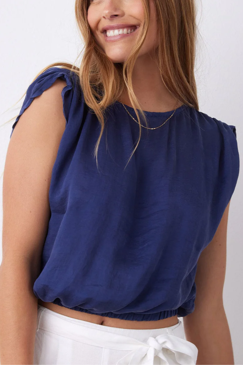 Shirred Shoulder Keyhole Back Tee - More Colors
