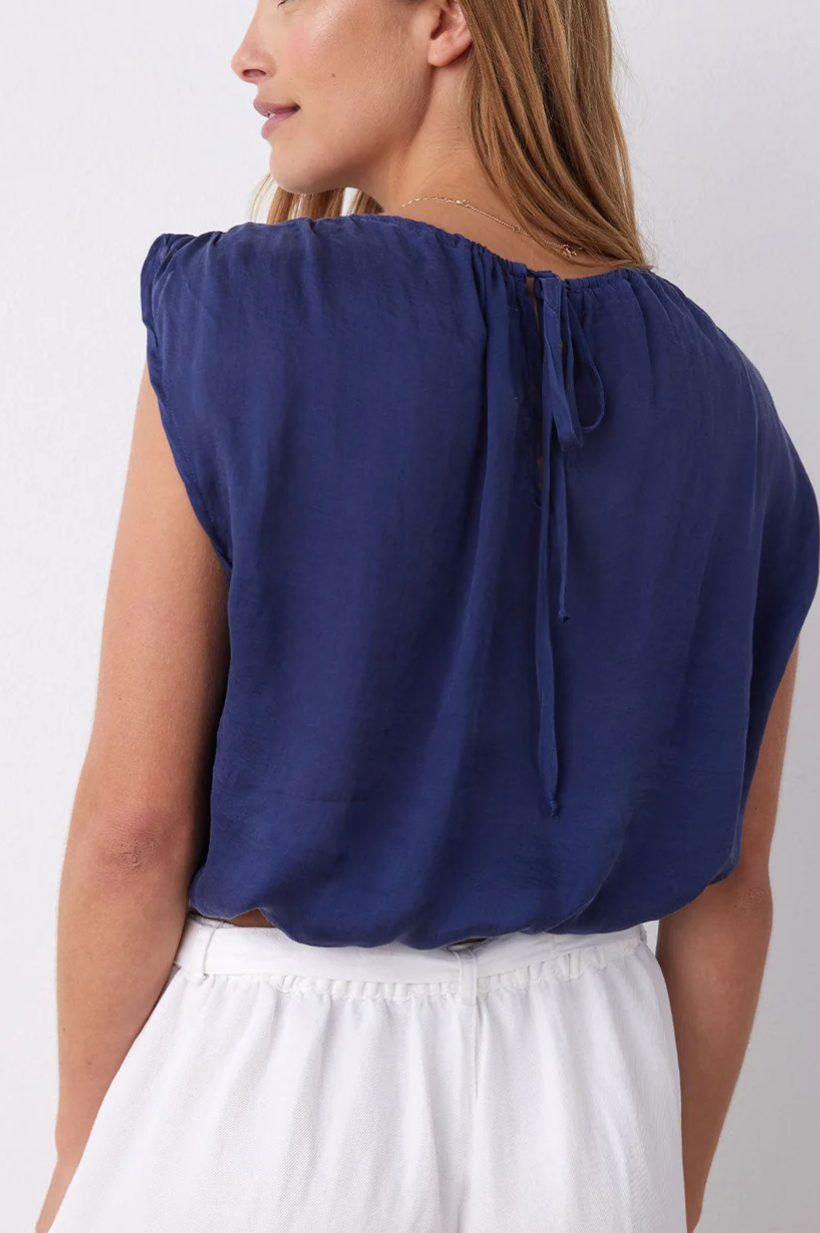 Shirred Shoulder Keyhole Back Tee - More Colors