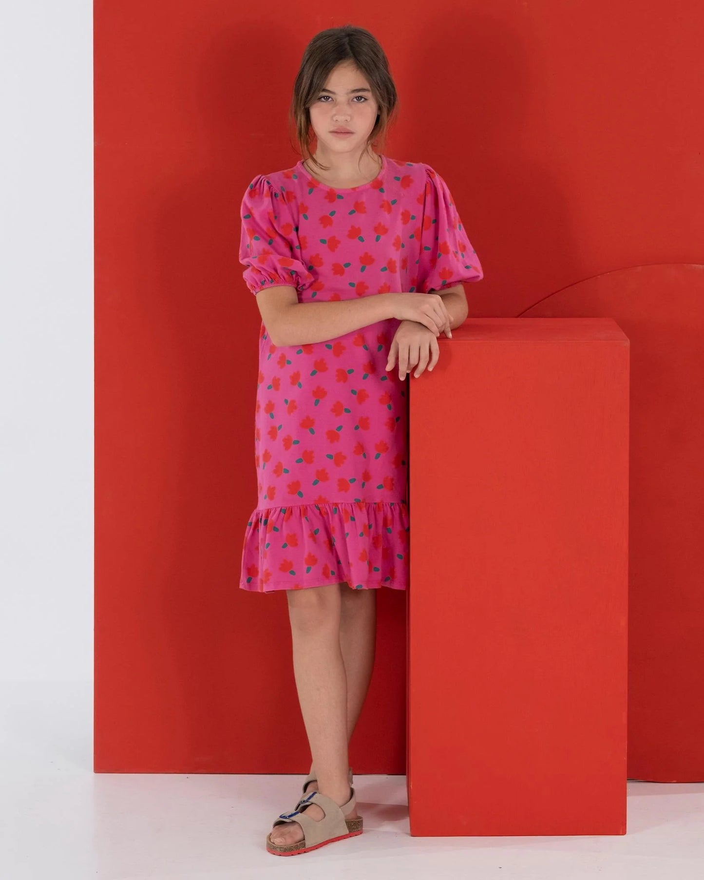 Dress Balloon Sleeves Flowers