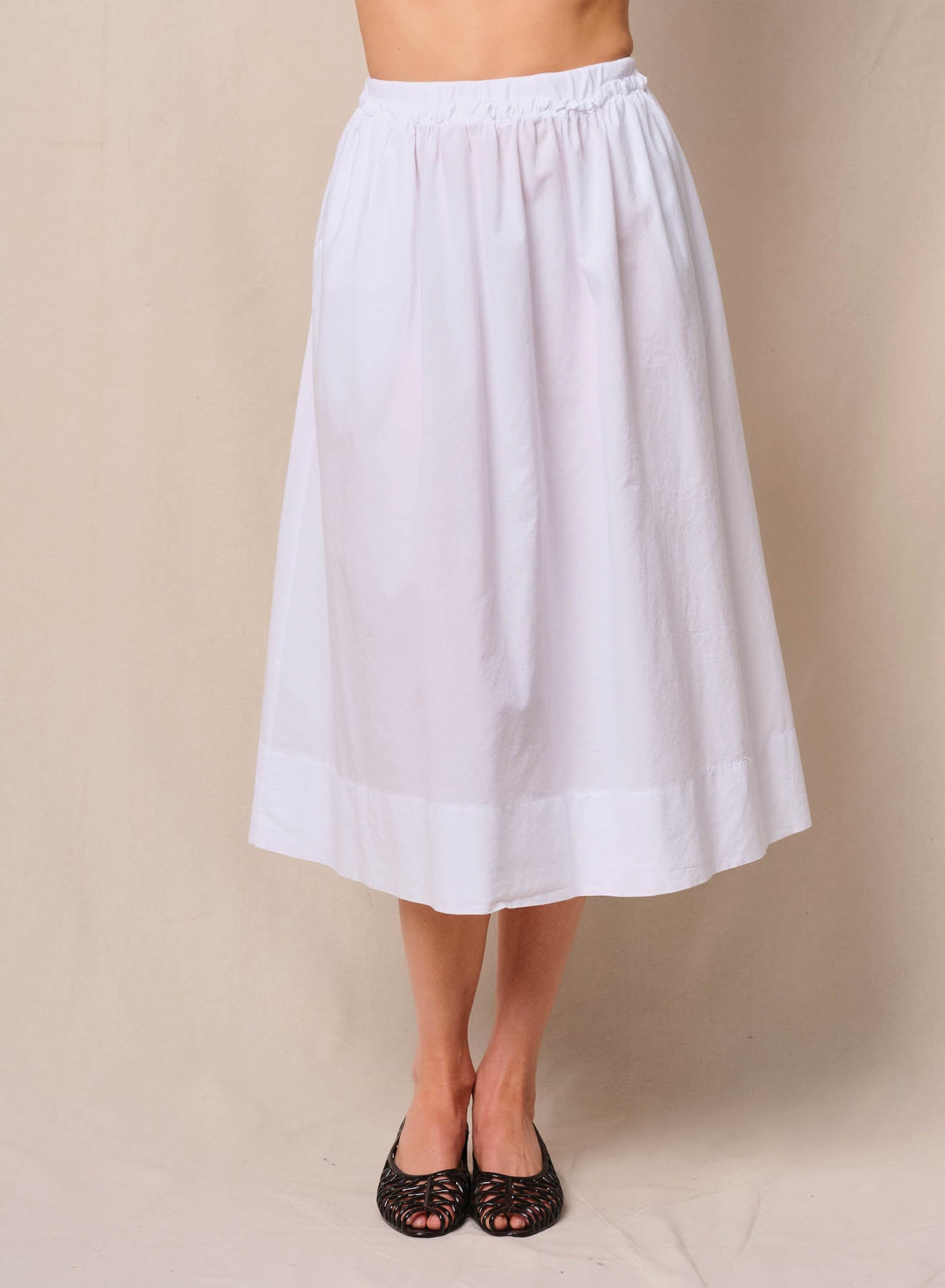 Voile Ribbed Waist Midi Skirt