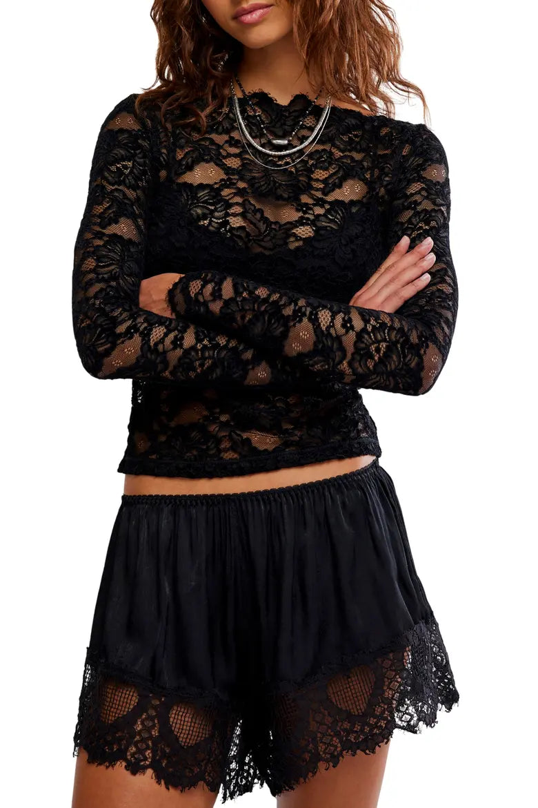 Raising Eyebrows Lace Top-Blk