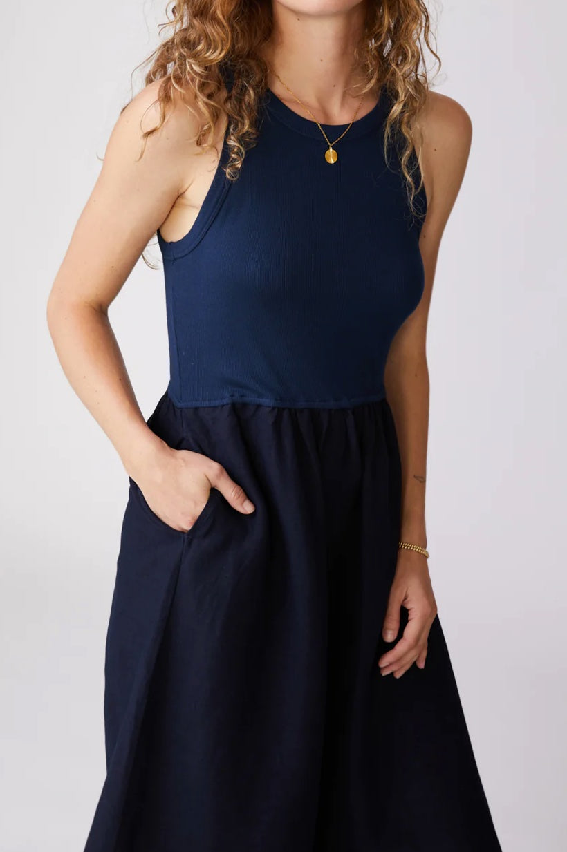 Linen Mixed Media High Neck Dress