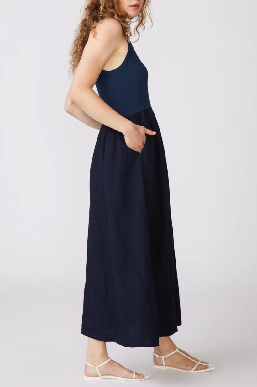 Linen Mixed Media High Neck Dress