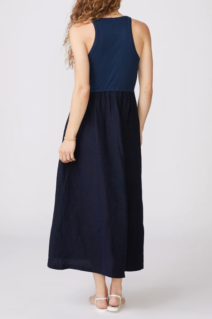 Linen Mixed Media High Neck Dress