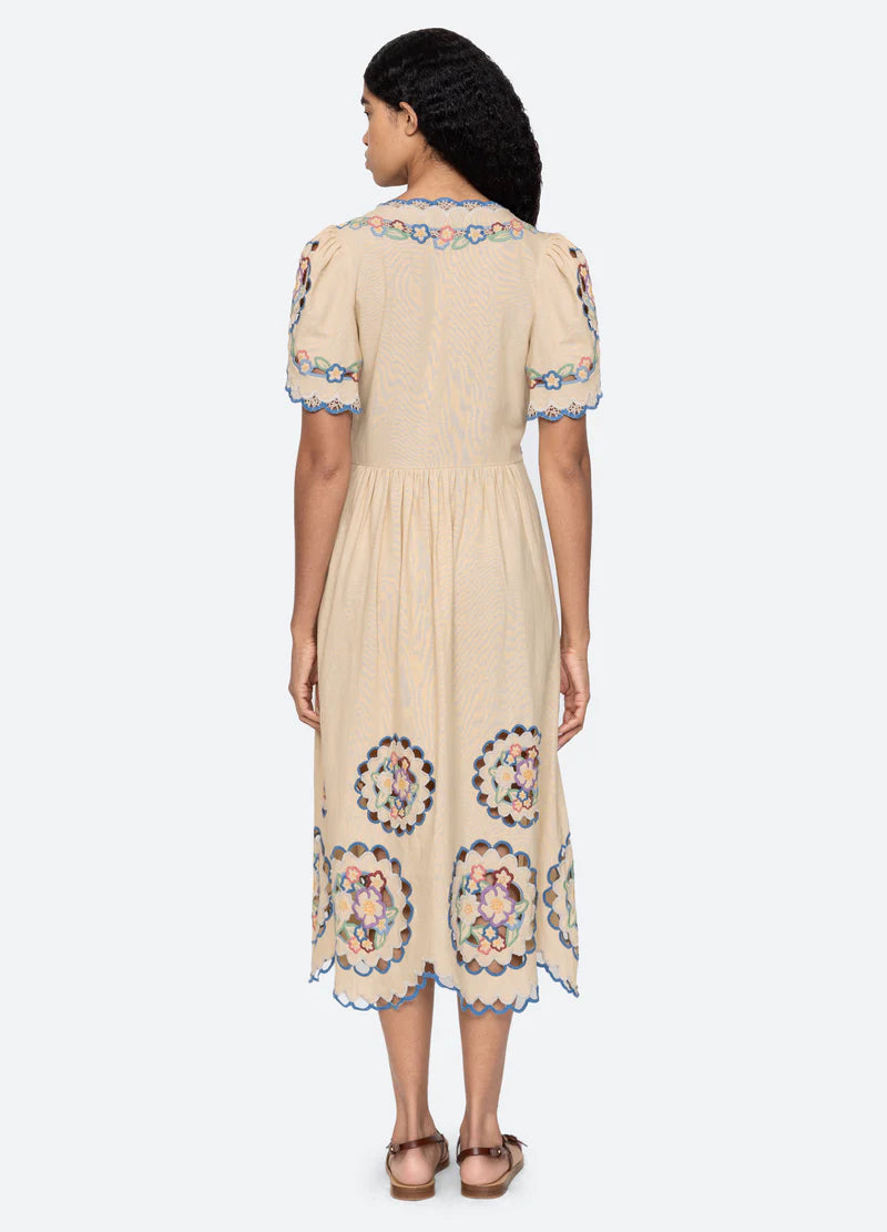 Melinda Embroidered Short Sleeve Midi Dress
