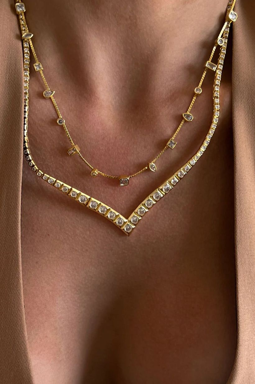 Bezel Stone Stud Necklace