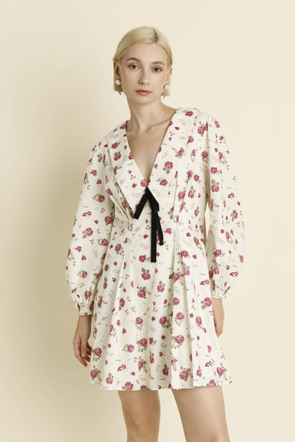 Floral Dress with Velvet Ties