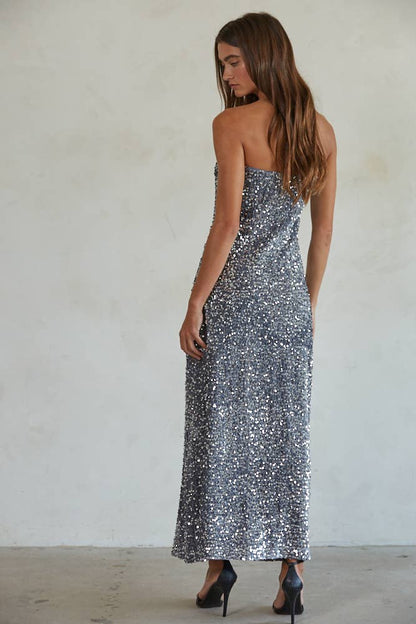 Sequin Strapless Pencil Maxi