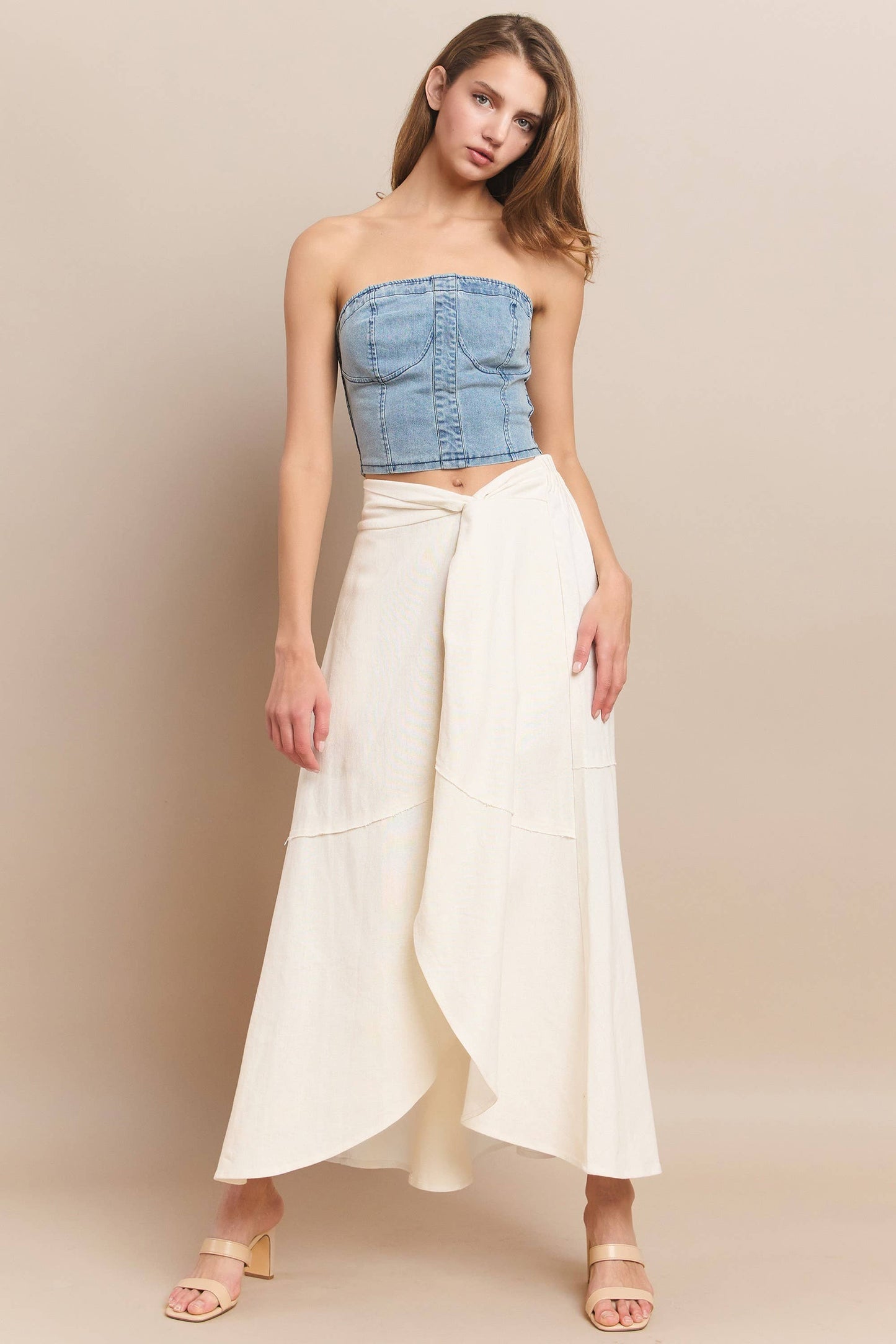 Linen Faux Wrap Maxi Skirt