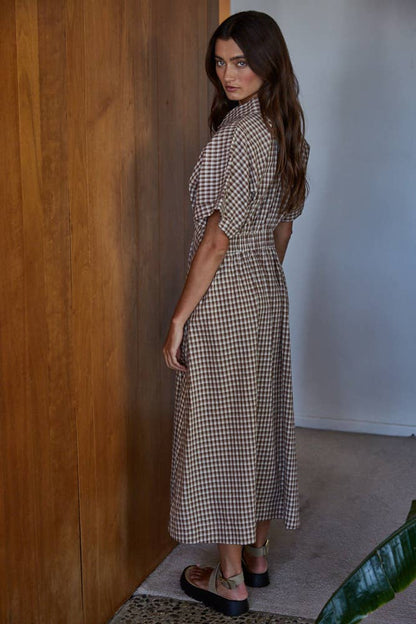 Gingham Button Down Flare Maxi