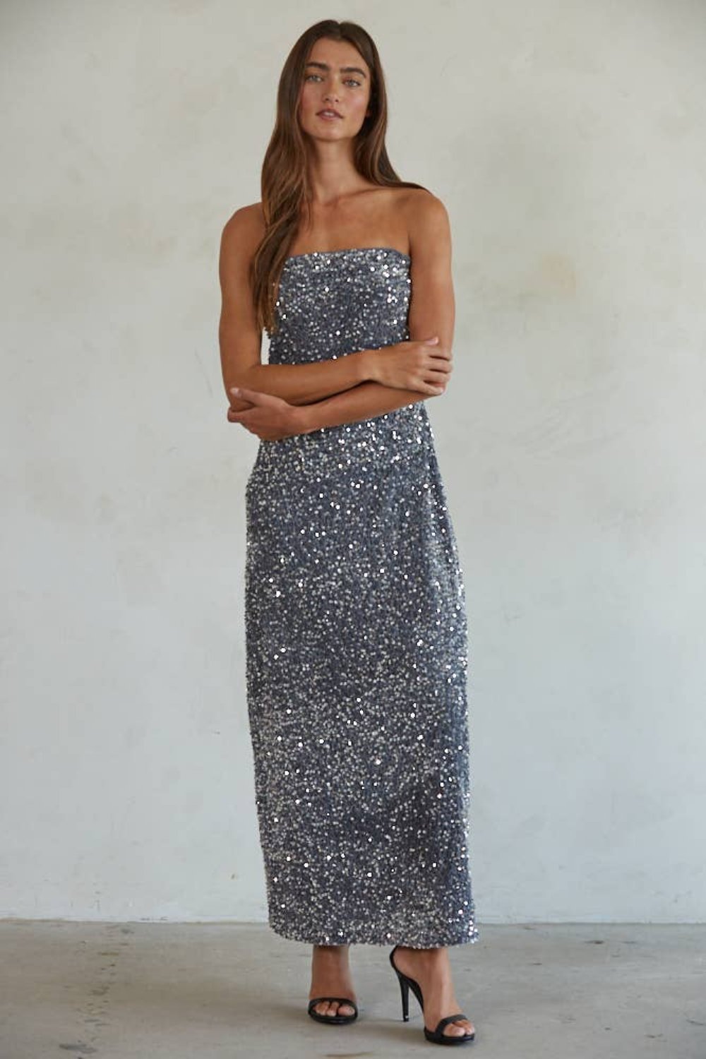 Sequin Strapless Pencil Maxi