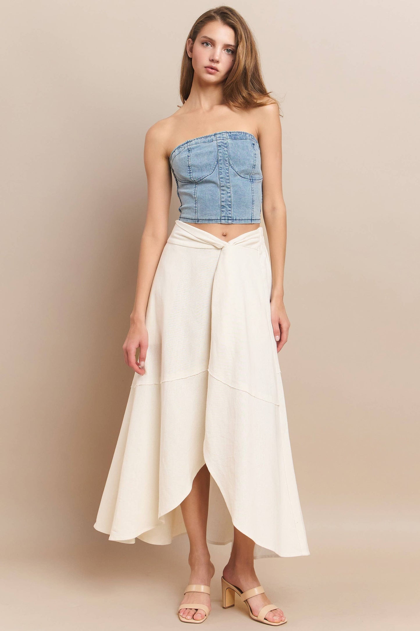 Linen Faux Wrap Maxi Skirt