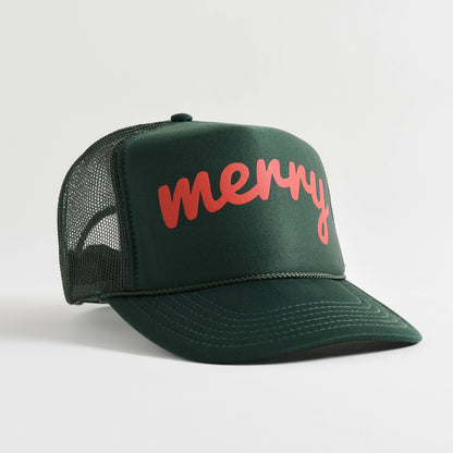 Merry Trucker Hat Green | Christmas Trucker Hat