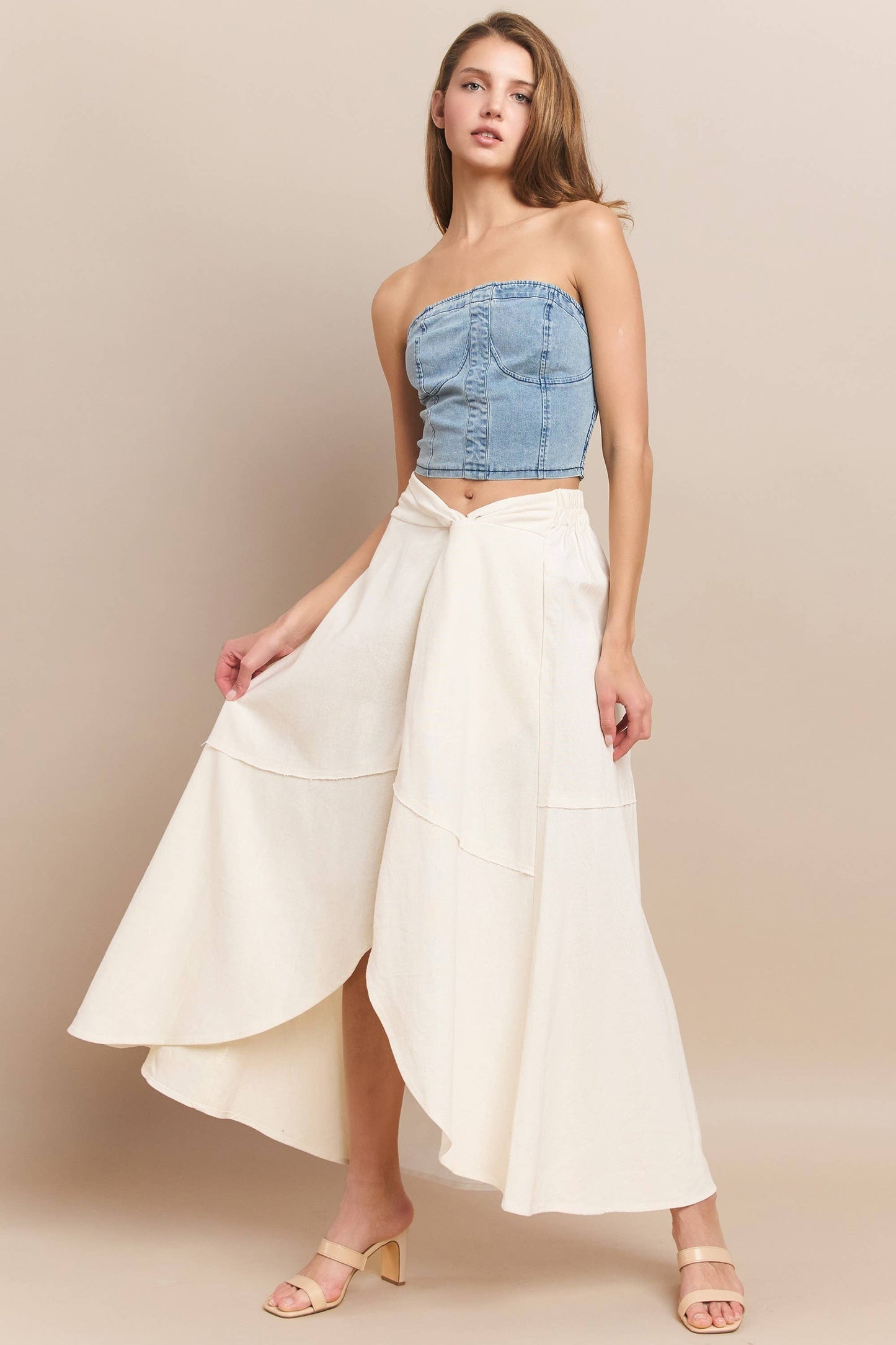 Linen Faux Wrap Maxi Skirt