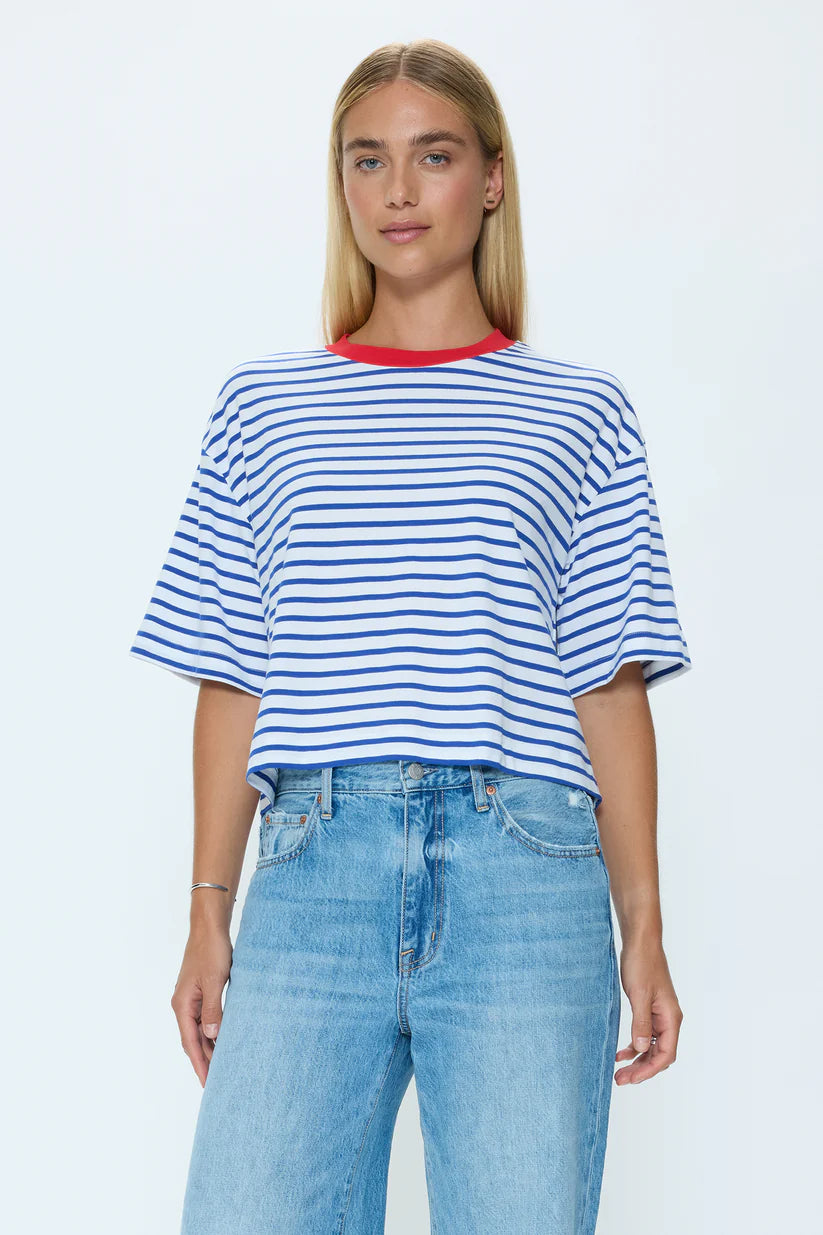 Mae Cropped Tee-Maritime stripe