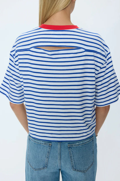 Mae Cropped Tee-Maritime stripe