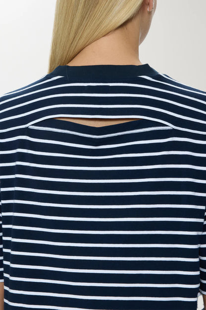 Mae Cropped Tee-Navy Stripe
