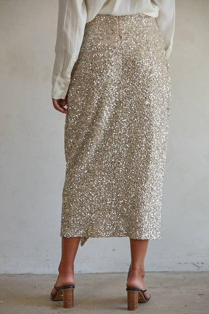 Sequin Wrap Midi Skirt