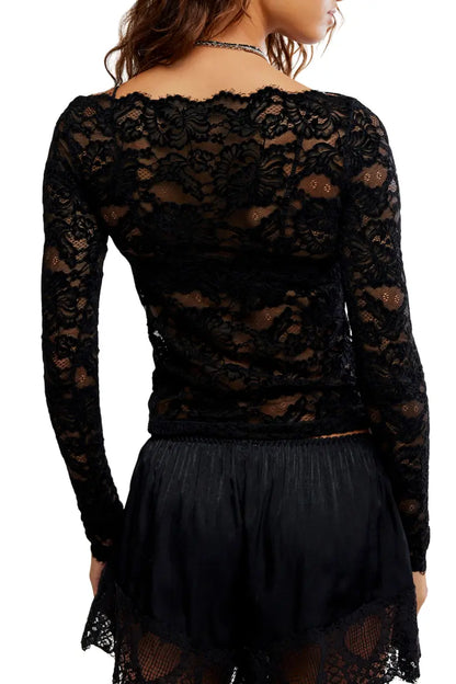 Raising Eyebrows Lace Top-Blk