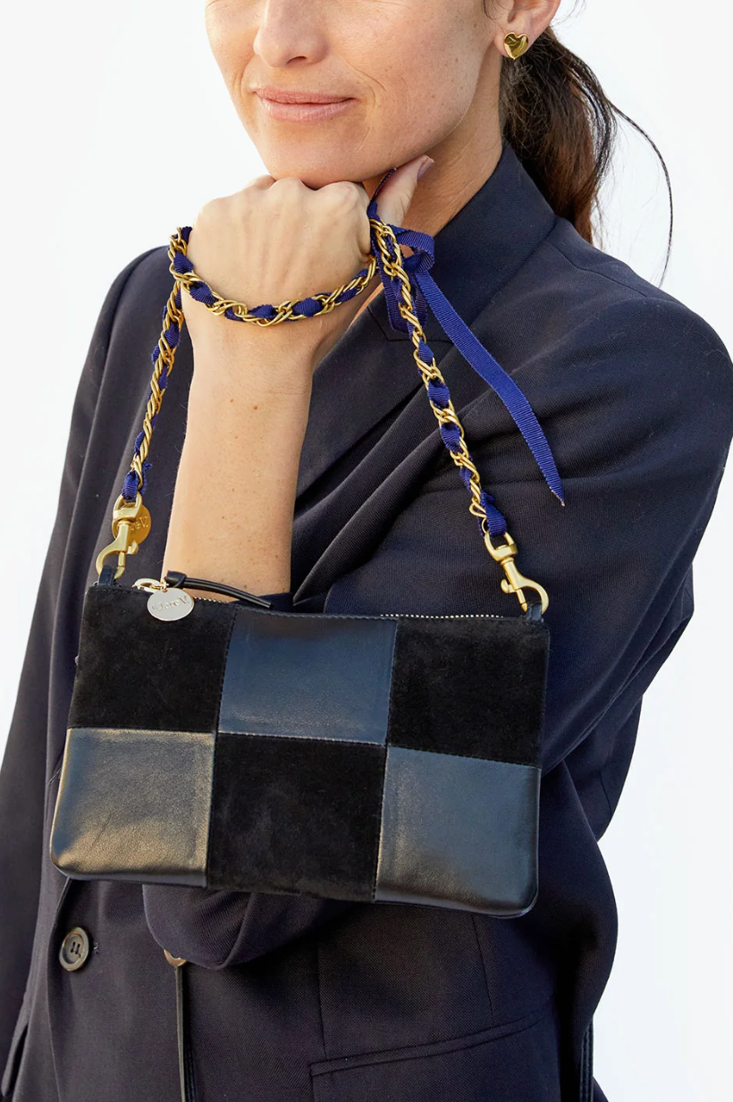 Clare V. Suede/Nappa Flat Clutch With Tabs - Patchwork