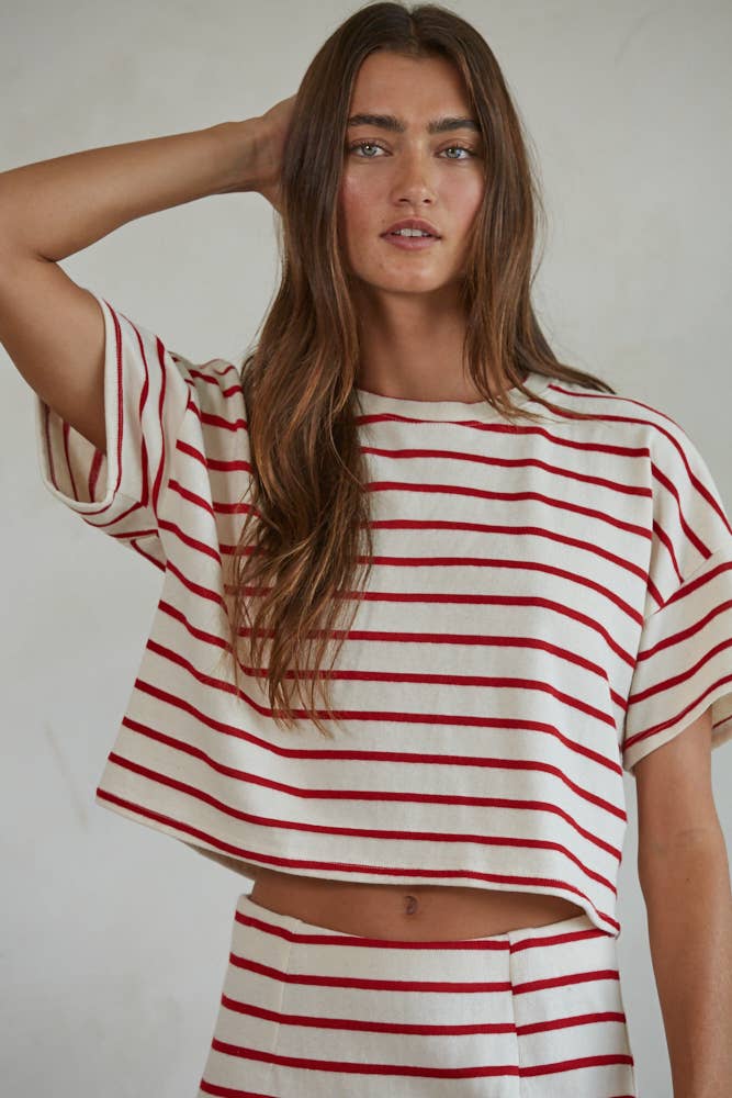 Striped Short Sleeve Pullover Top