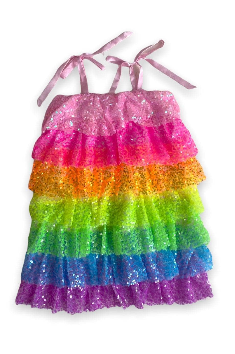 Neon Sequin Ruffle Dress