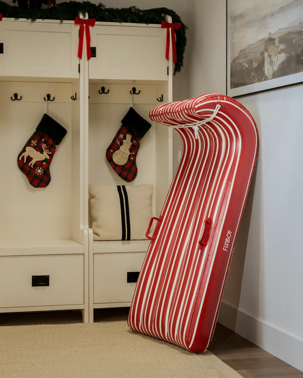 Red Stripe Inflatable Toboggan Sled