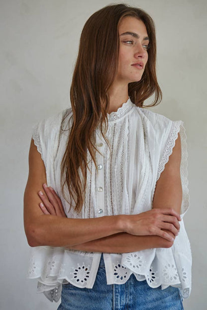 Eyelet Buttondown Sleeveless Top