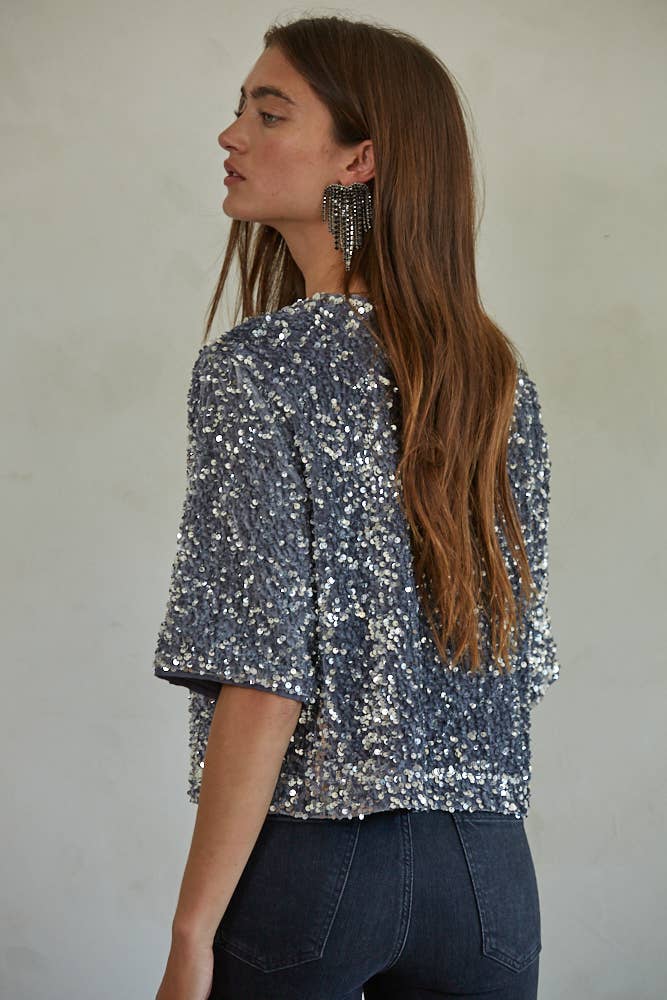 Sequin Short Sleeve Top