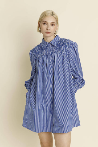 Smocked Stripe Shirt Dress