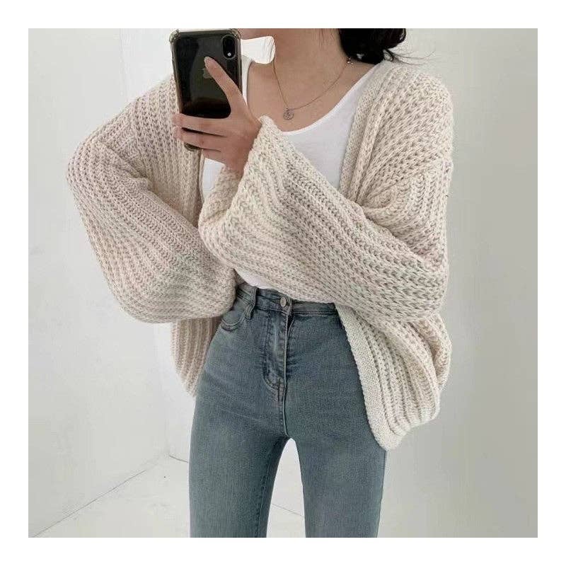 V-Neck Loose-Fit Knit Cardigan