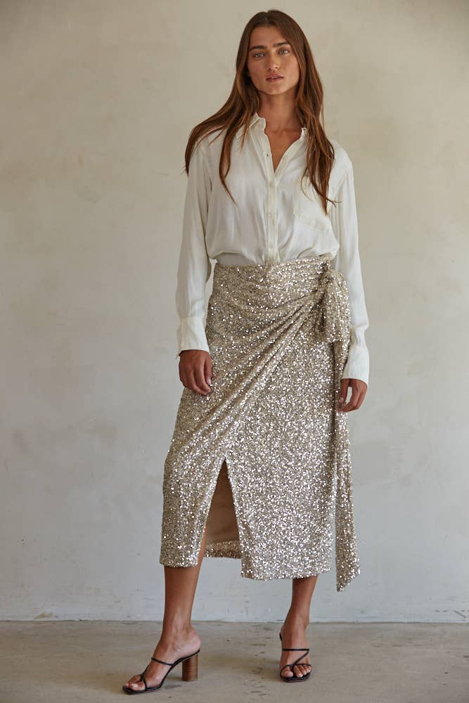 Sequin Wrap Midi Skirt