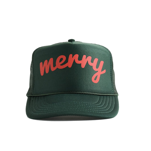 Merry Trucker Hat Green | Christmas Trucker Hat