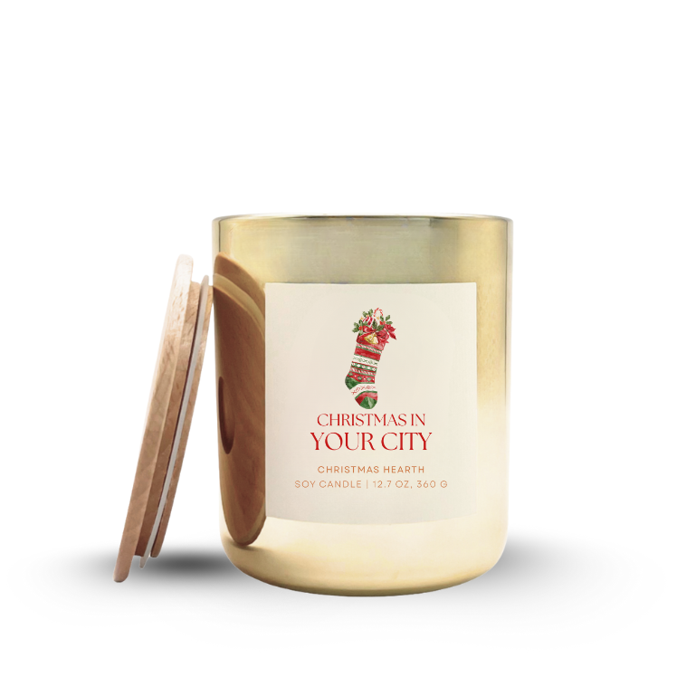 Christmas in <Your City> Custom Candle, Christmas Hearth