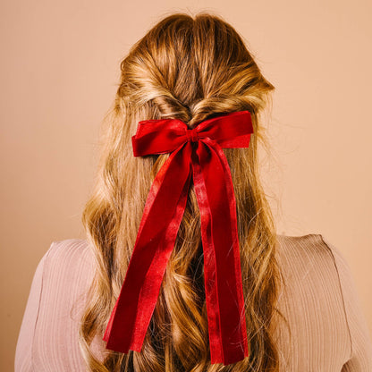 Velvet Luxe Layered Hair Bow-Red