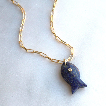 Large Gemstone Fish Pendant Necklace, Handmade, Fall Style