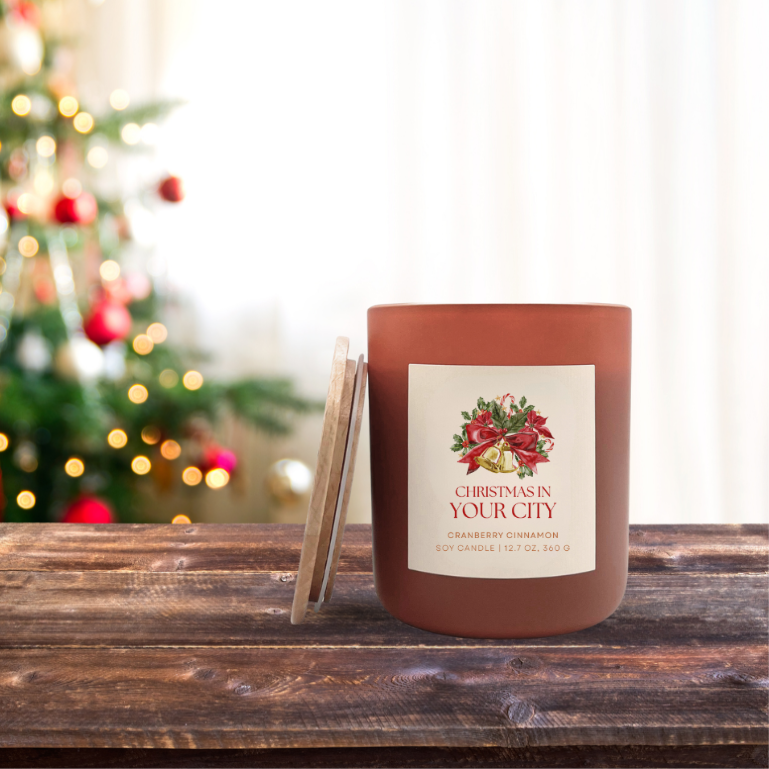 Christmas in <Your City> Custom Candle, Christmas Hearth