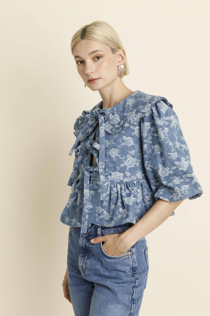 Oversized Collar Denim Blouse