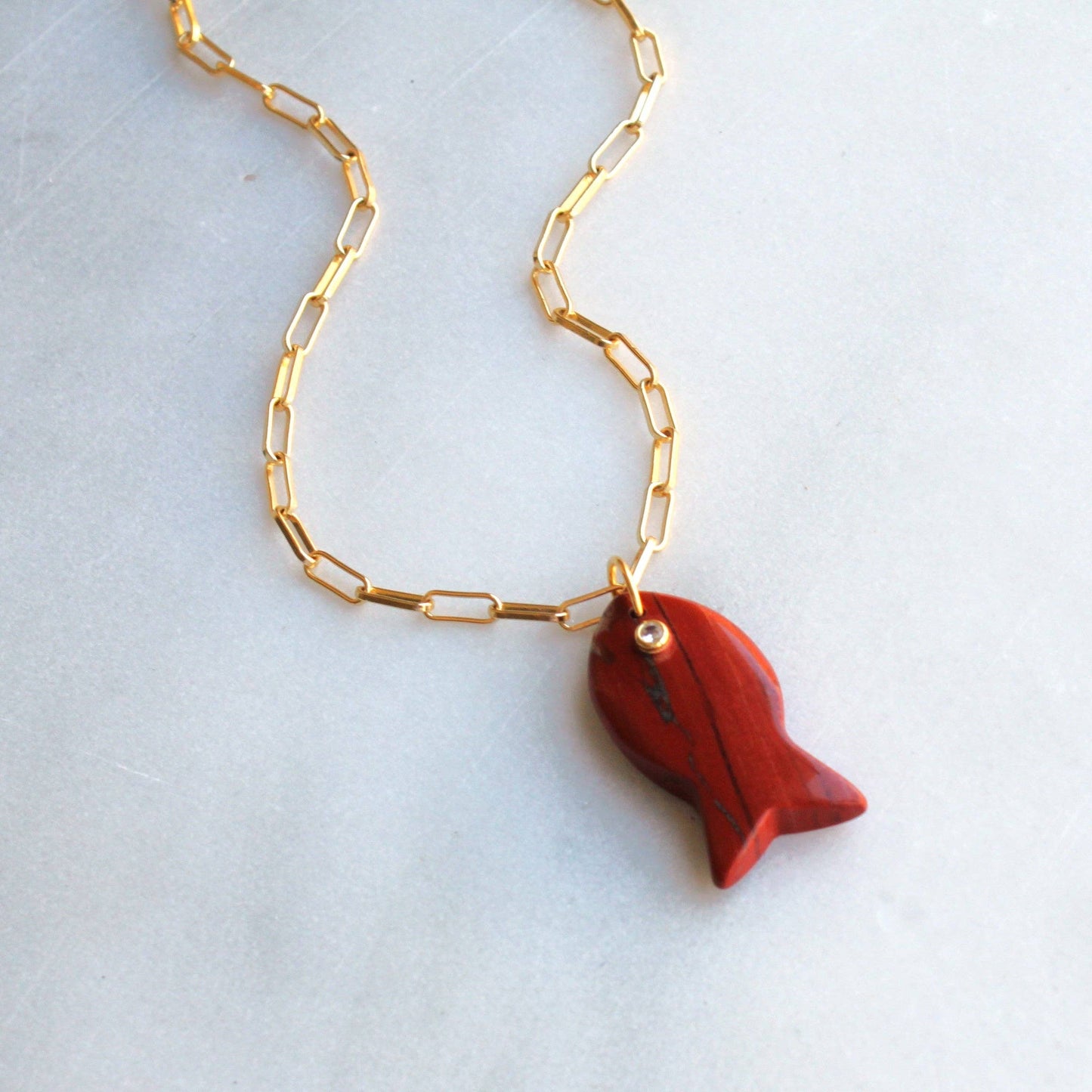 Large Gemstone Fish Pendant Necklace, Handmade, Fall Style