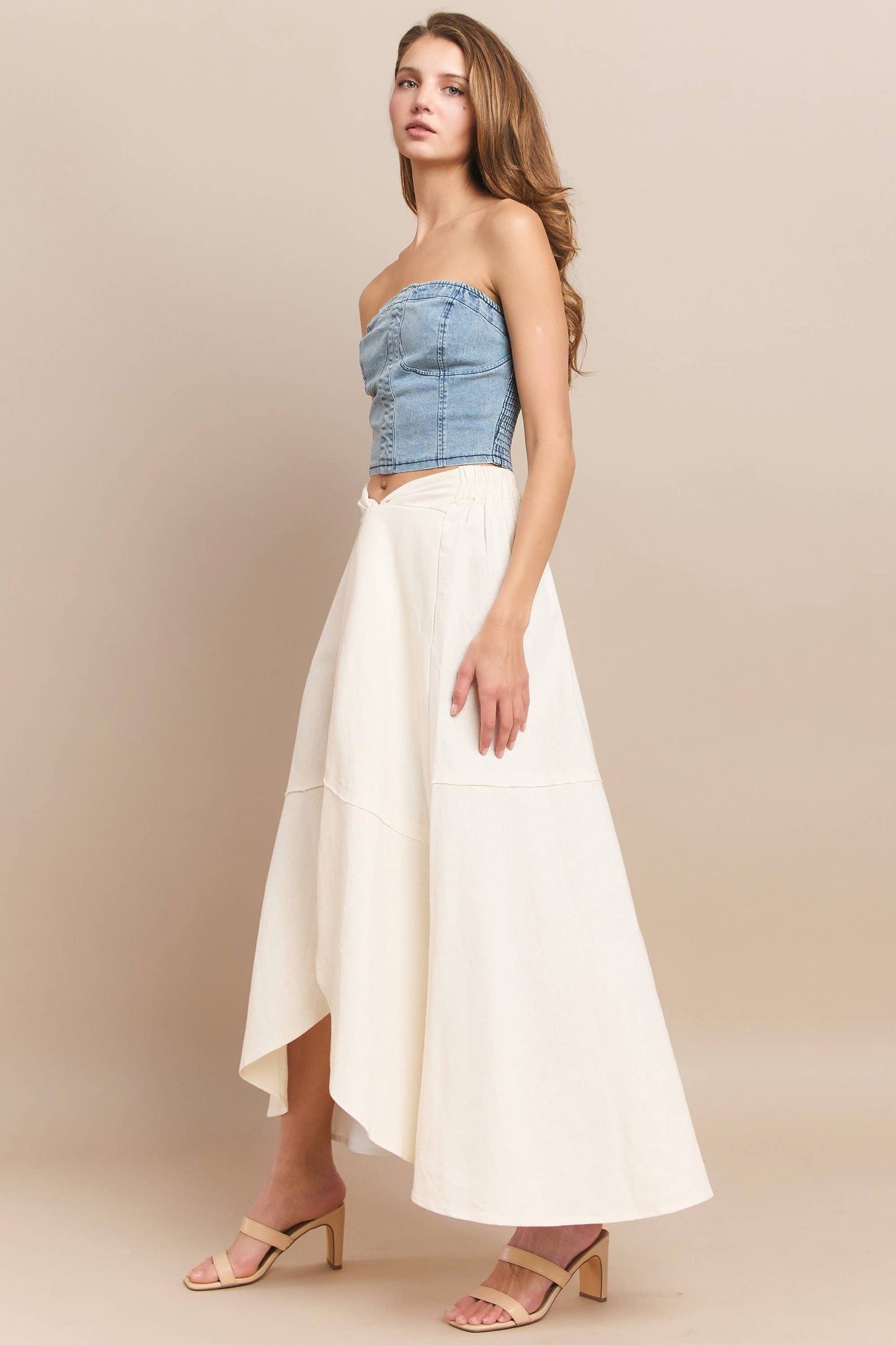 Linen Faux Wrap Maxi Skirt